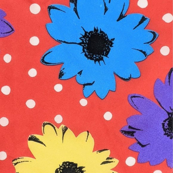 Vtg 1970s Silky Bold Red Purple Yellow Floral Print Rectangle Oblong Scarf - Picture 4 of 7